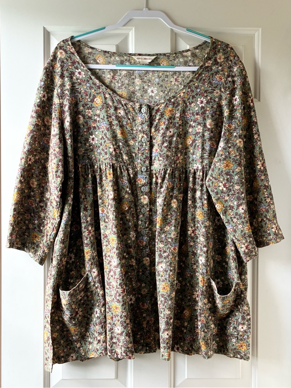 April Cornell Button-Front Blouse Tunic Top Floral Multicolor Plus Size XXL